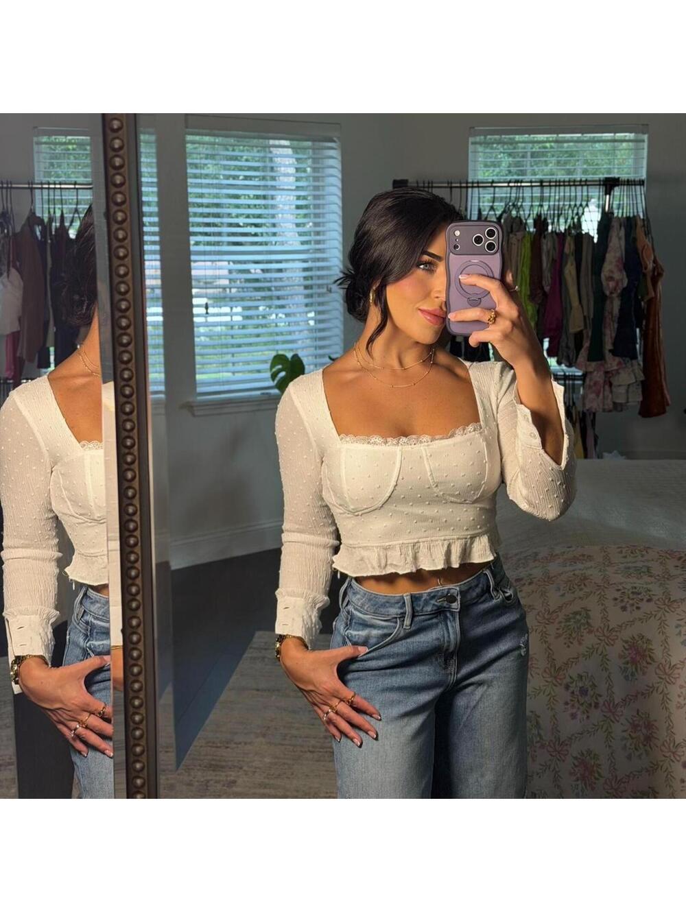 Nasty Gal White Swiss Dot Milkmaid Crop Top